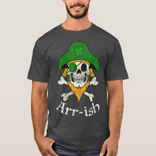 ARRアイルおもしろいランド海賊クローバースカルカッコいいセント Tシャツ