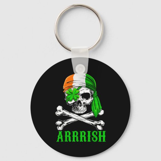 Arrish Irish Rate Skull St Patricks Day Clover Gif キーホルダー (正面)