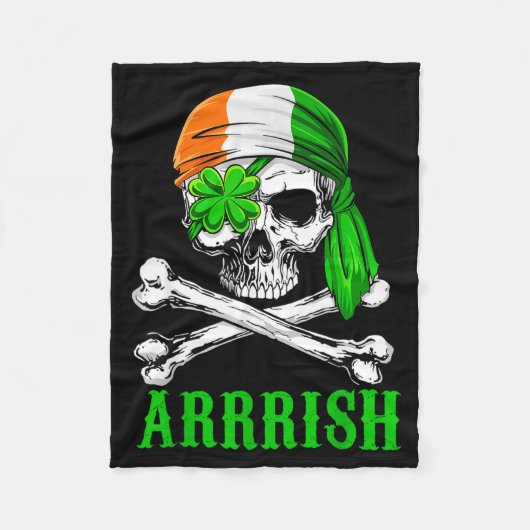 Arrish Irish Rate Skull St Patricks Day Clover Gif フリースブランケット (正面)