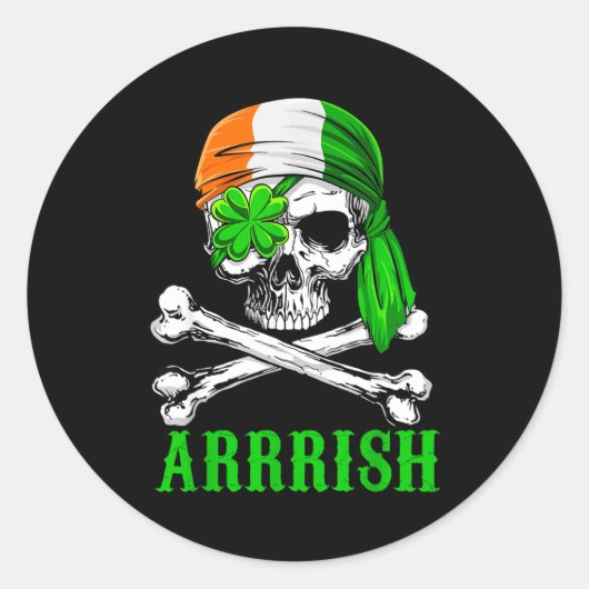 Arrish Irish Rate Skull St Patricks Day Clover Gif ラウンドシール (正面)