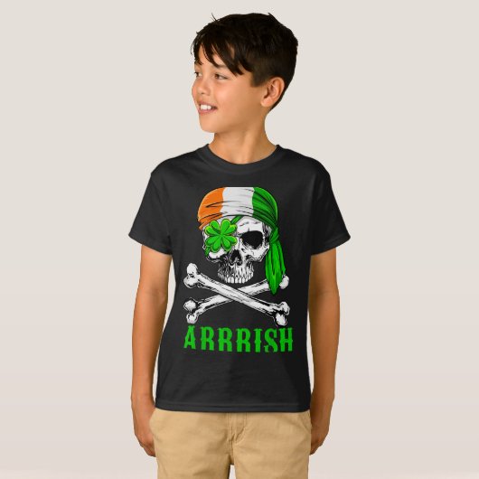 Arrish Irish Rate Skull St Patricks Day Clover Gif Tシャツ (正面フル)