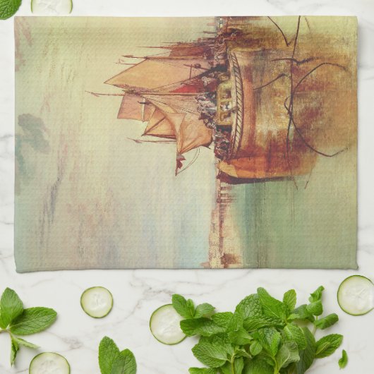 Arrival of a Packet Boat by Joseph Turner キッチンタオル (折り畳み)