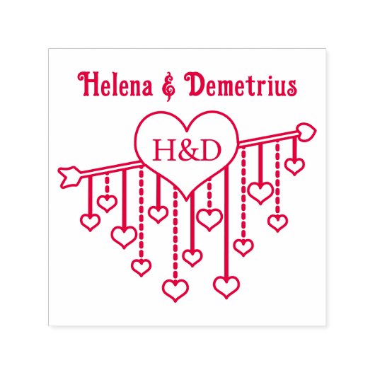 Arrow With Hanging Hearts Couple Names Initials セルフインキングスタンプ (デザイン)