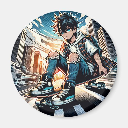 Art ポップ・アートの Boy on Skateboard in City マグネット (正面)
