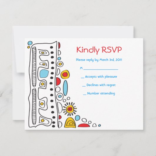 ART ポップ・アートの SCRIBBLYバルミツワー返信カード 出欠カード (正面)