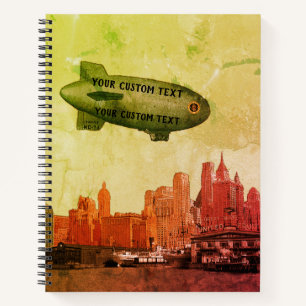 ART 1930'S BLIMP NEW YORK CITY SKYLINE YOUR TEXT ノートブック