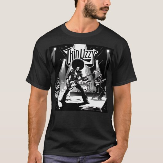 Art 70s冷汗LIZZY懸命ロックバンド Tシャツ (正面)