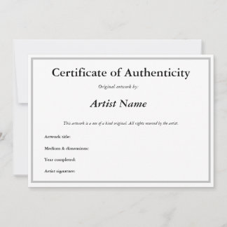 Art AのCertificate of Authenticityのカスタマイズが可能 招待状