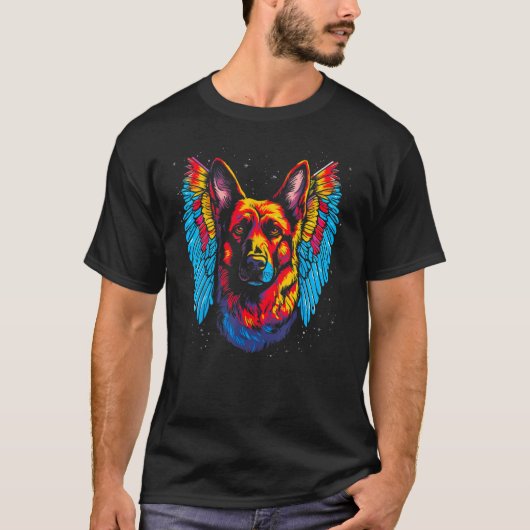Art Angel Wings German Shepherd Dog Tシャツ (正面)