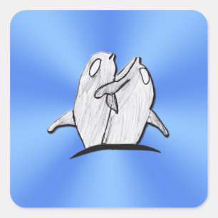 Art by Kids - Dolphins Huging Stickers Square スクエアシール
