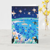 Art Card: Scilly Puffins and Gulls, Pentle Bay カード (黄色い花)