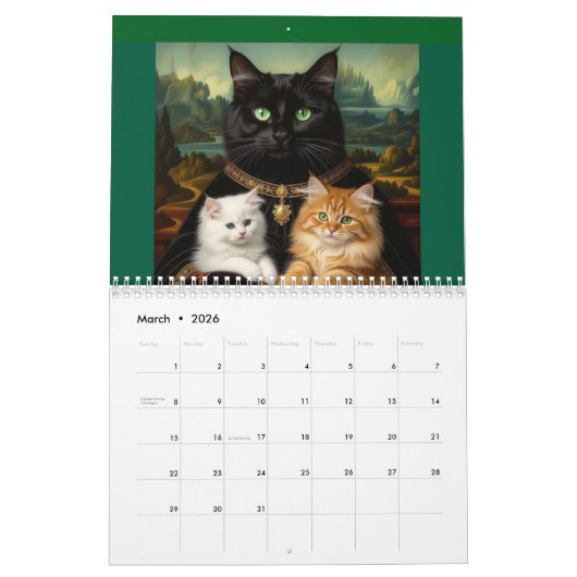 Art Cats Calendar カレンダー (3月 2026)