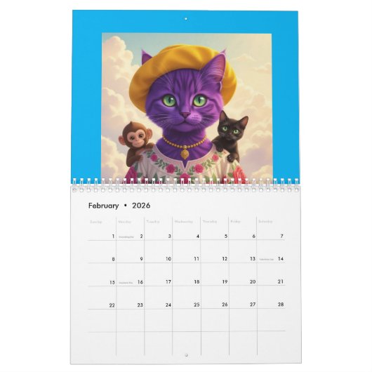 Art Cats Calendar カレンダー (2月 2026)