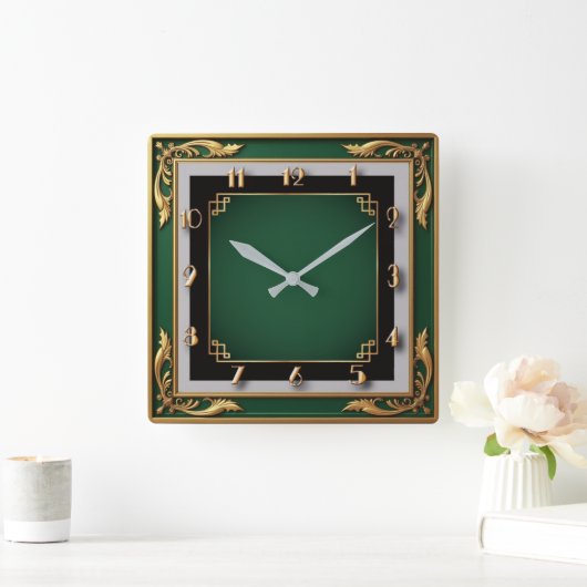 Art Deco スクエア壁時計 (ホーム)