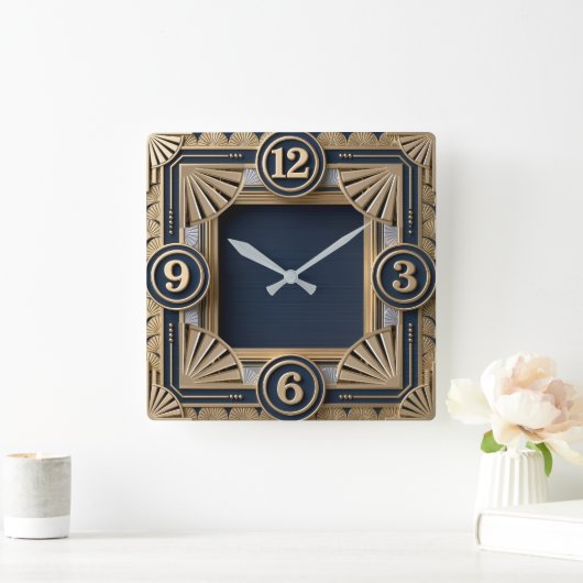 Art Deco スクエア壁時計 (ホーム)