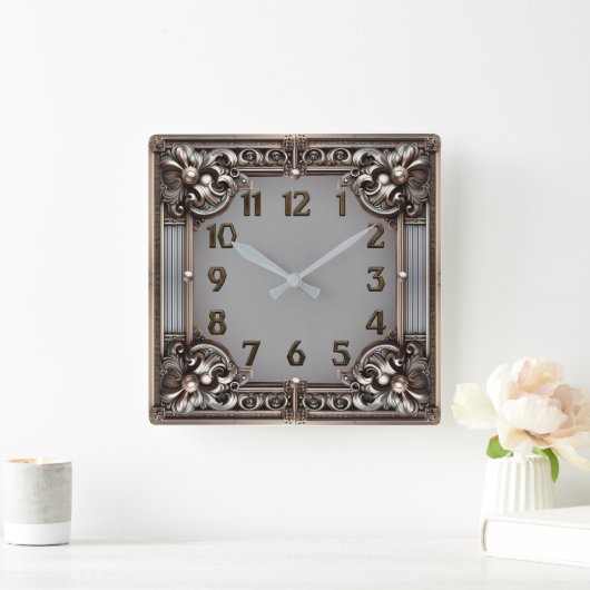 Art Deco スクエア壁時計 (ホーム)