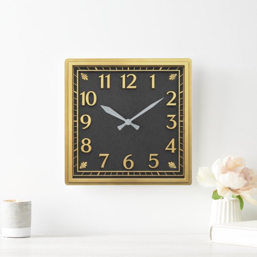 Art Deco スクエア壁時計 (ホーム)