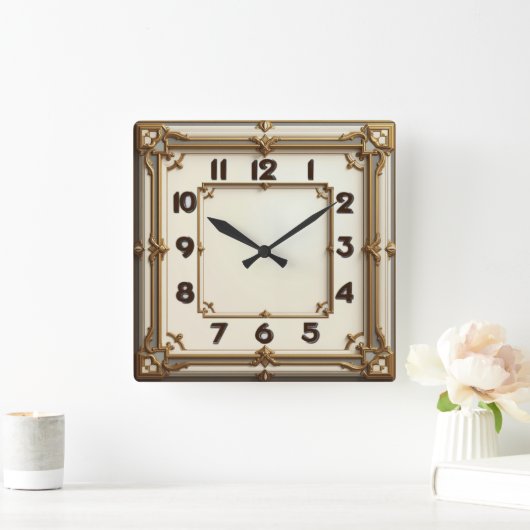 Art Deco スクエア壁時計 (ホーム)