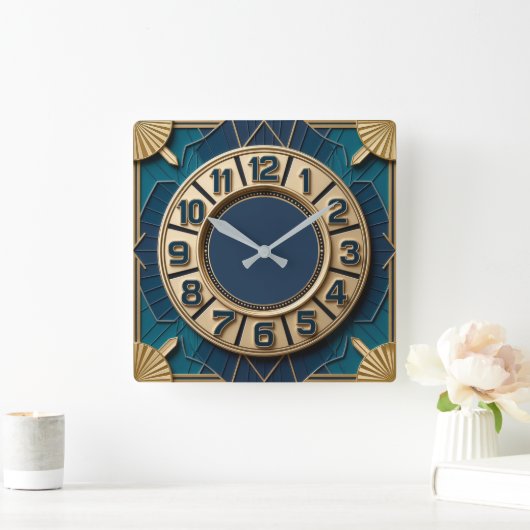 Art Deco スクエア壁時計 (ホーム)