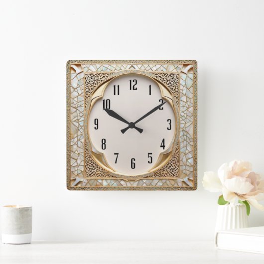 Art Deco スクエア壁時計 (ホーム)