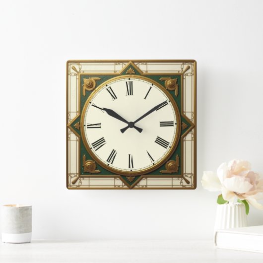 Art Deco スクエア壁時計 (ホーム)