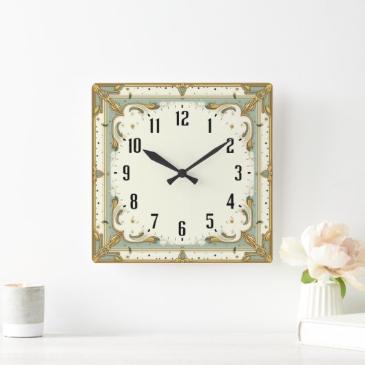 Art Deco スクエア壁時計 (ホーム)