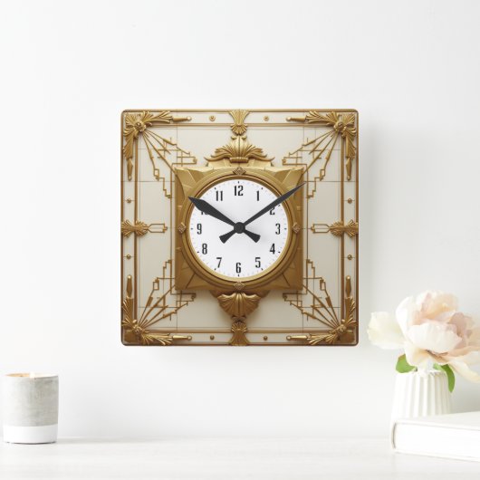 Art Deco スクエア壁時計 (ホーム)