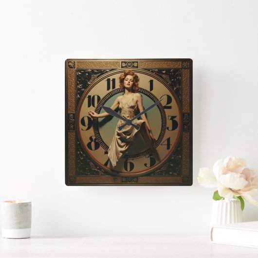 Art Deco スクエア壁時計 (ホーム)