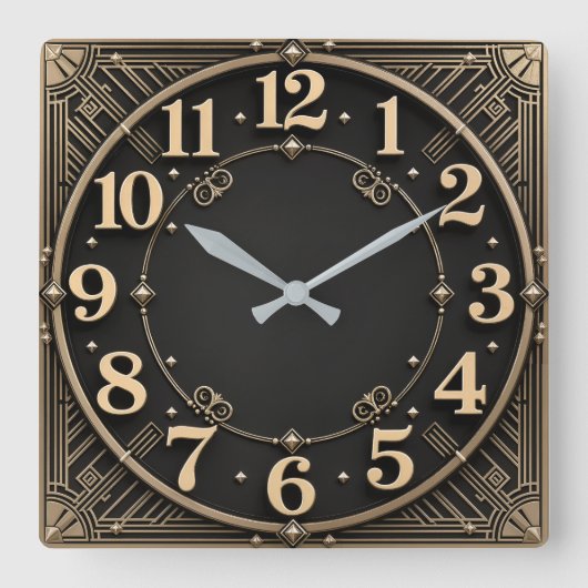 Art Deco スクエア壁時計 (正面)