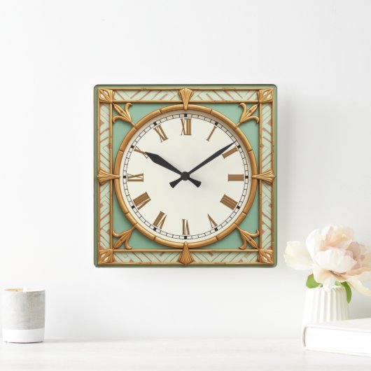 Art Deco スクエア壁時計 (ホーム)