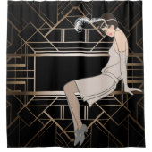 art deco,金ゴールド,black,1920,ギャツビー,シック,パターンガーリー, シャワーカーテン (正面)