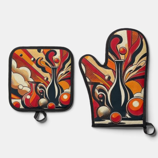 Art Deco 鍋つかみ&鍋敷きセット (正面)