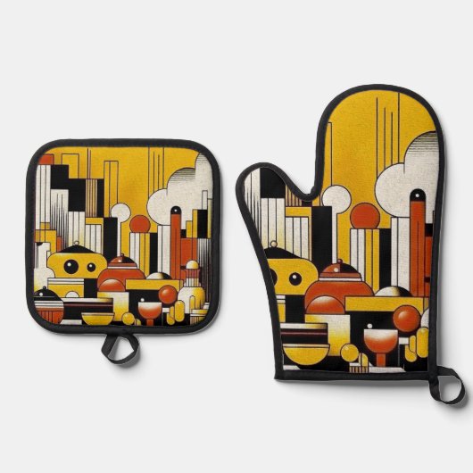 Art Deco 鍋つかみ&鍋敷きセット (正面)