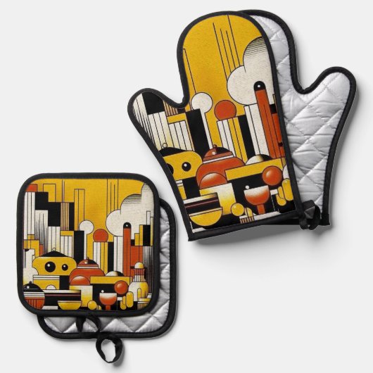 Art Deco 鍋つかみ&鍋敷きセット (正面/裏面)