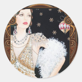 Art Deco 1920's Flapper Christmas Sticker ラウンドシール