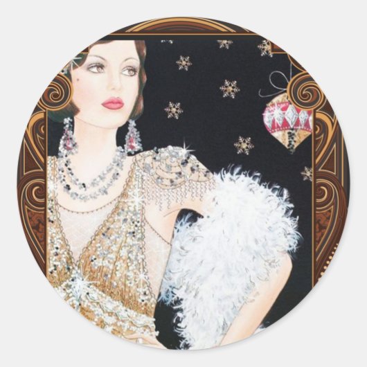 Art Deco 1920's Flapper Christmas Sticker ラウンドシール (正面)