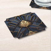 Art Deco 1920's Navy Blue & Gold Elegant ペーパーコースター (アングル)