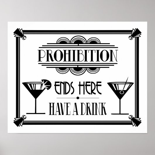 Art Deco 20's style "Cocktail Bar sign BLACK ポスター (正面)
