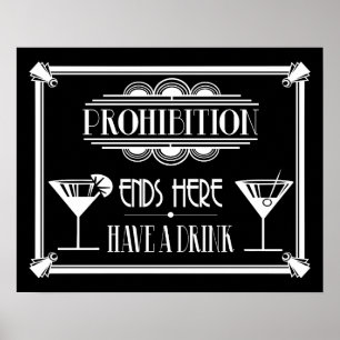 Art Deco 20's style "Cocktail Bar sign WHITE ポスター