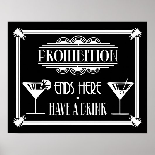 Art Deco 20's style "Cocktail Bar sign WHITE ポスター (正面)