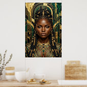 Art Deco Afrofuturism Emerald Gold Black Queen ポスター (キッチン)
