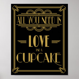 Art Deco All you need is love and a cupcake print ポスター