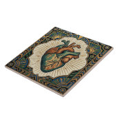 Art Deco Anatomical Heart Teal Green Gold Design タイル (側面)