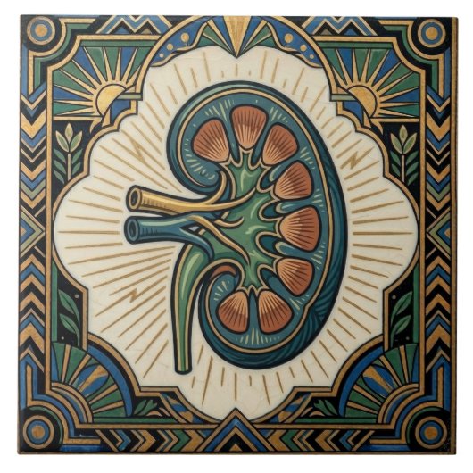 Art Deco Anatomical Kidney Nephrology タイル (正面)