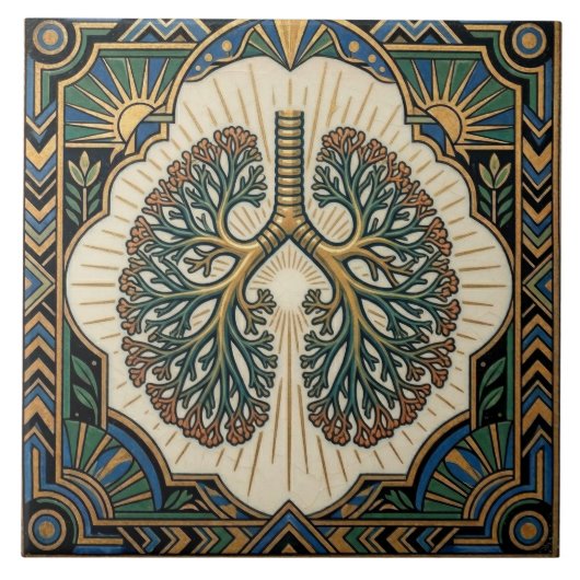 Art Deco Anatomical Lungs Pulmonology タイル (正面)