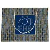 Art Deco Any Age Birthday Name Navy Gold Elegant ラージペーパーバッグ (正面)