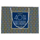 Art Deco Any Age Birthday Name Navy Gold Elegant ラージペーパーバッグ (裏面)