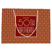 Art Deco Any Age Birthday Name Red Gold Elegant ラージペーパーバッグ (裏面)