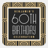 Art Deco Any Age Birthday Party Name Black Gold スクエアシール (正面)