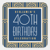 Art Deco Any Age Birthday Party Name Navy Gold スクエアシール (正面)